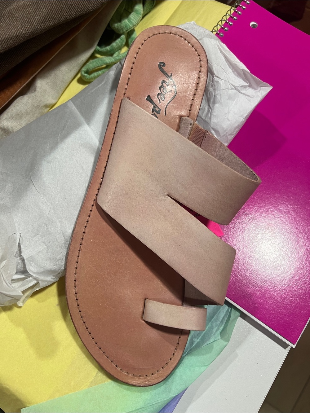 Free People Blush Pink Slide Sandal with Toe Loop